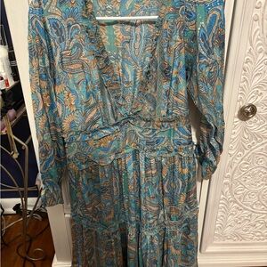 Blue Paisley Long Sleeve Dress